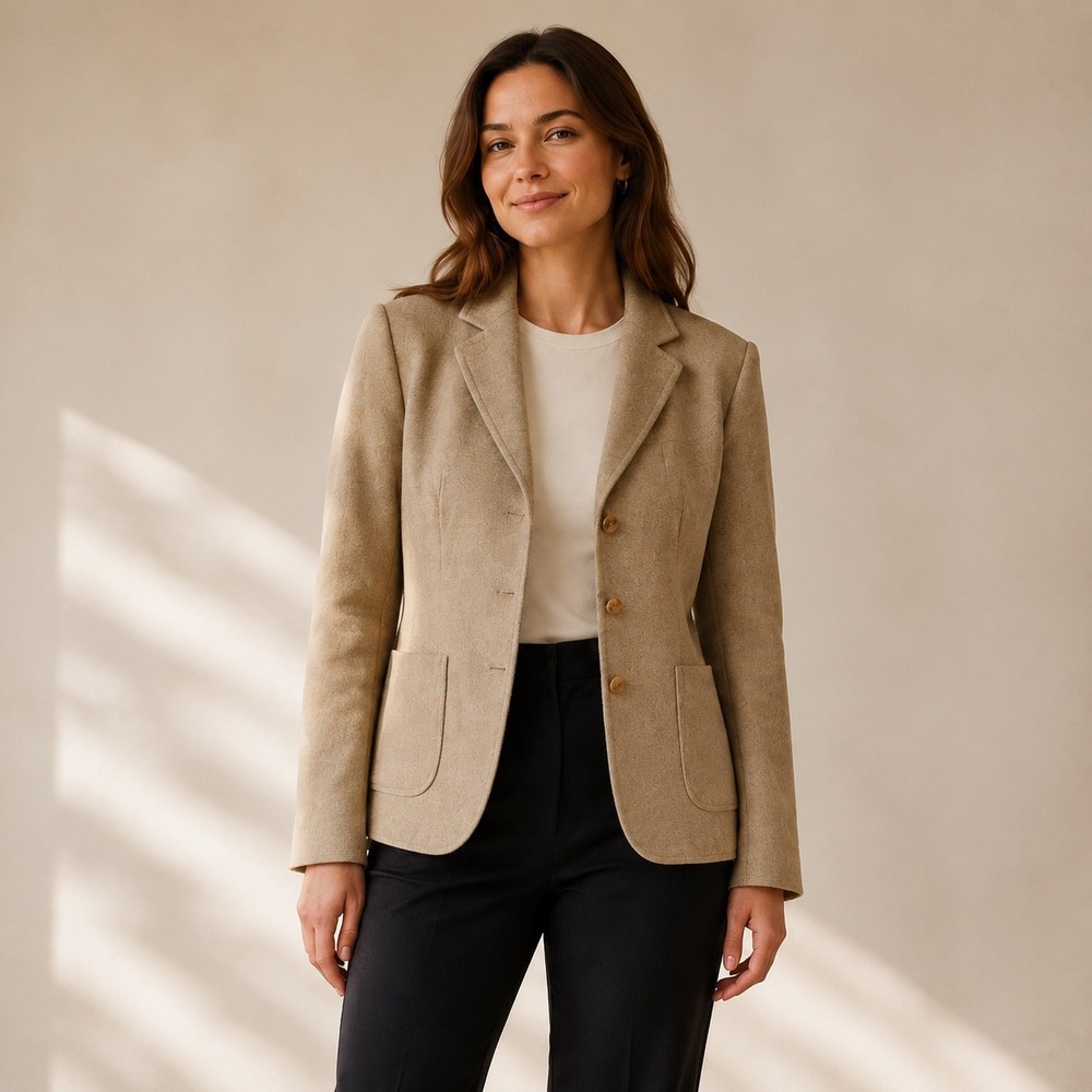Vintage Express Wool Cashmere Blazer Tan Tailored Academia Jacket Size 9/10